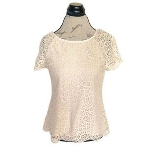J jill Womens Blouse Size 2 Beige Ivory Crochet Lined Wedding Guest Bachelorette